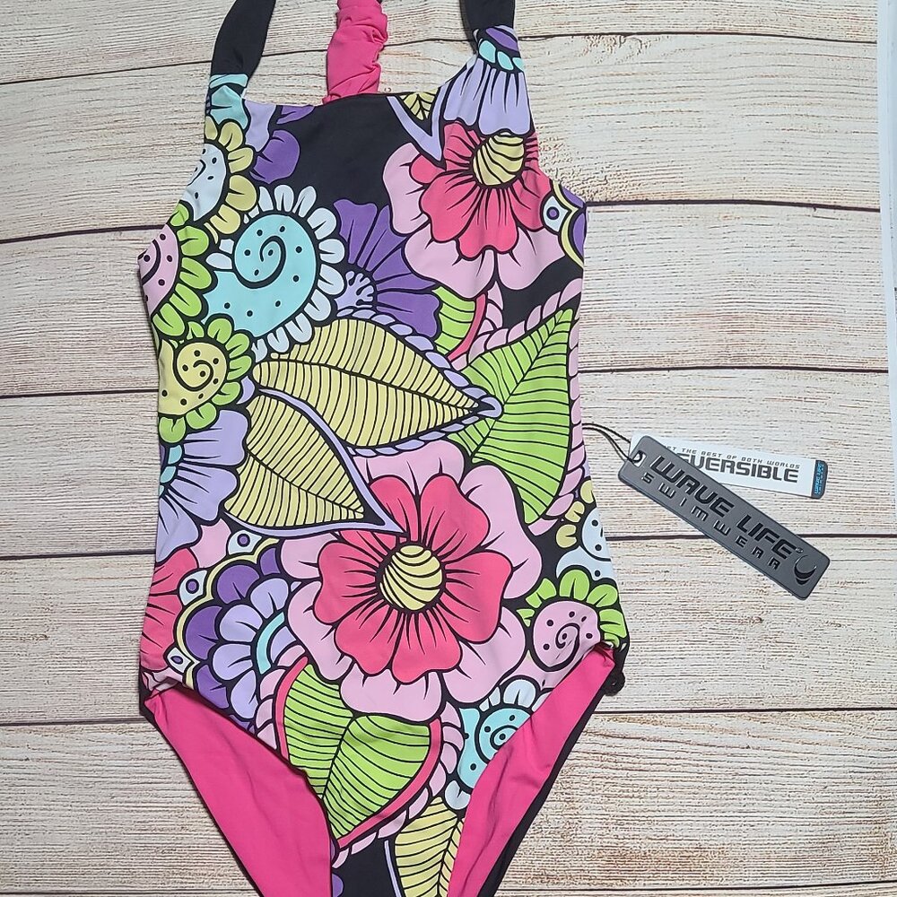 Wave Life Swimwear Paradise Garden Reversible Swimsuit - Girl's Size XS - NEW